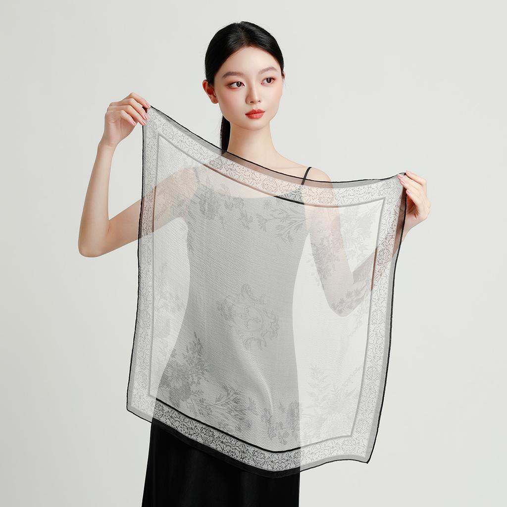 New 100% Lightweight Silk Chiffon Pearl Yarn Square Scarf, Fashionable and Versatile, Exquisite Silk Scarf for Women