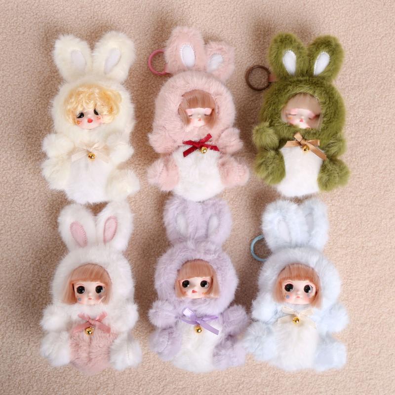 Cute Rabbit Vinyl Dolls Key Chains Plush Stuffed Soft Keyring Backpack Pendants Decoration Toys Gifts
