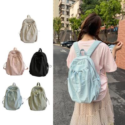 Solid Color Drawstring Backpack Lightweight Large Capacity Travel Backpack Student Schoolbag