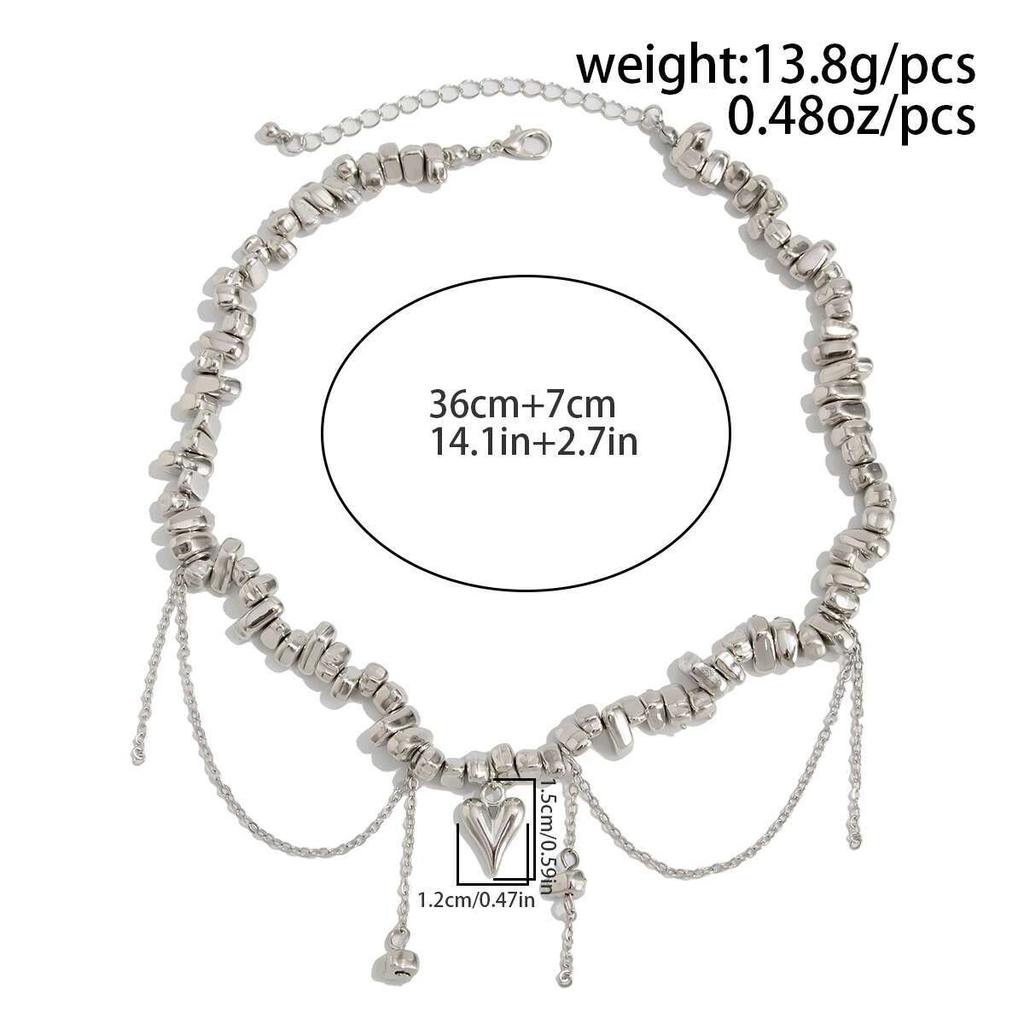 KunJoe Trendy Irregular CCB Beads Short Choker Necklace for Women Punk Love Heart Pendant Necklace Daily Jewelry Neck Accessory