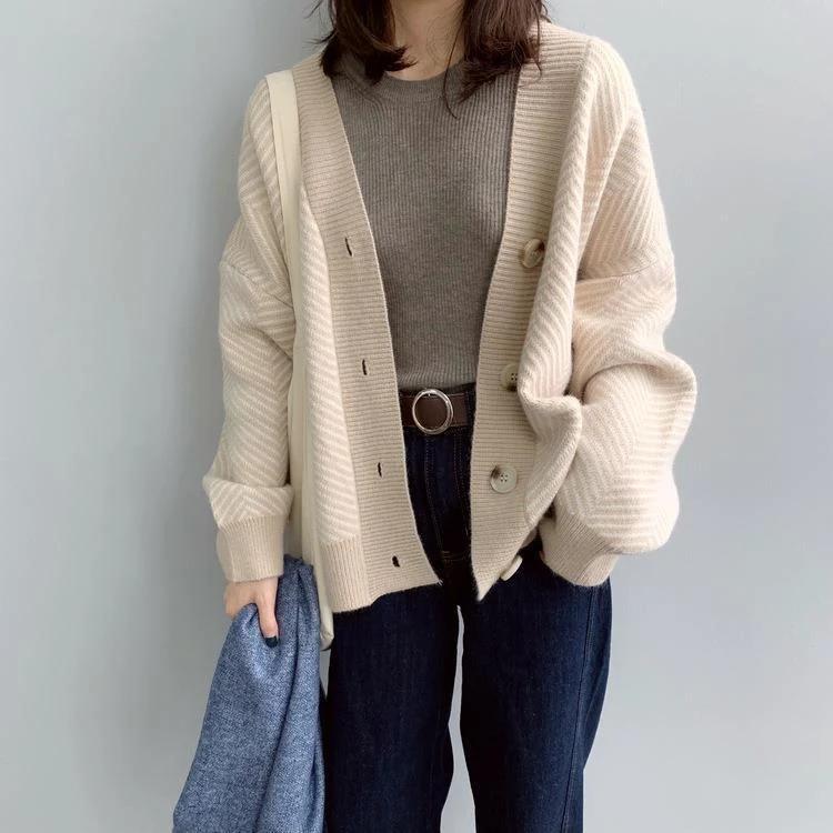 Sweaters Coat Cardigan for Women Winter Thickened Solid Color Loose Long Sleeve Knit Sweaters Coat