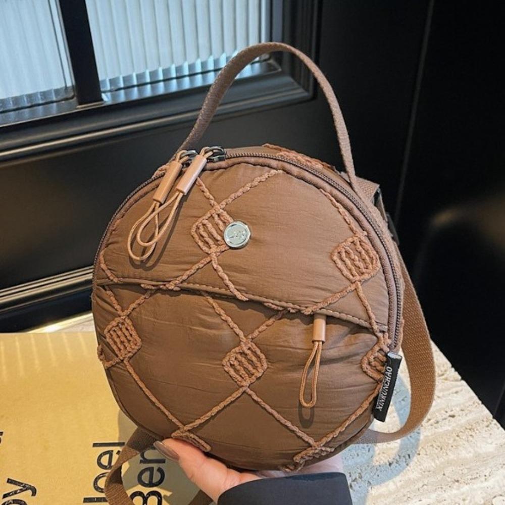 

Embroidery Space Cotton Crossbody Bag Korean Style Small Round Bag Argyle Shoulder Bag Outdoor зелений