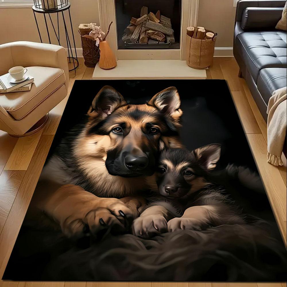 German Shepherds In Warm Tones Patterned Carpet, Non Slip Mat Suitable for Living Room and Bedroom Sofas