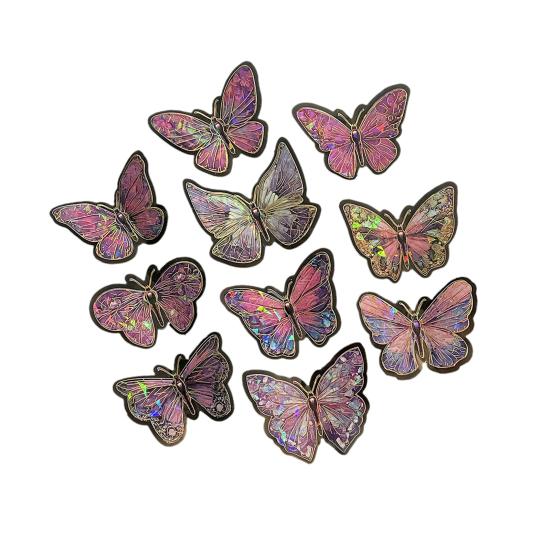 10 Unidades Pegatinas Holográficas de Mariposas Calcomanías de PET Impermeables para Portátiles Botellas de Agua Fundas de Teléfono Manualidades DIY Álbumes de Recortes Diarios Decoración Vintage Bohemia