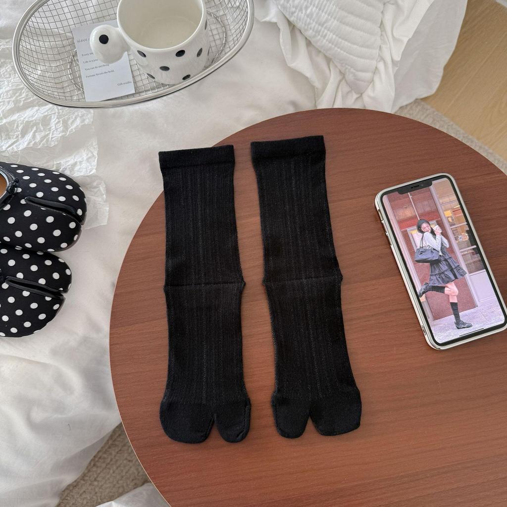 Women's Ballet-Style White Mesh Two-Toe Mid-Calf Socks - Thin, Breathable, No-Seam Summer Socks