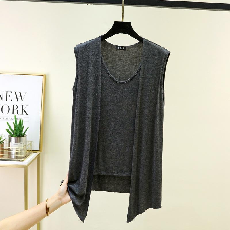 M to 6XL Plu size Women's Faux 2 Piece Tank Top with Cardigan Layered Look Open Front Sleeveless Vest Summer Modal Slim Fit Streetwear Camisole