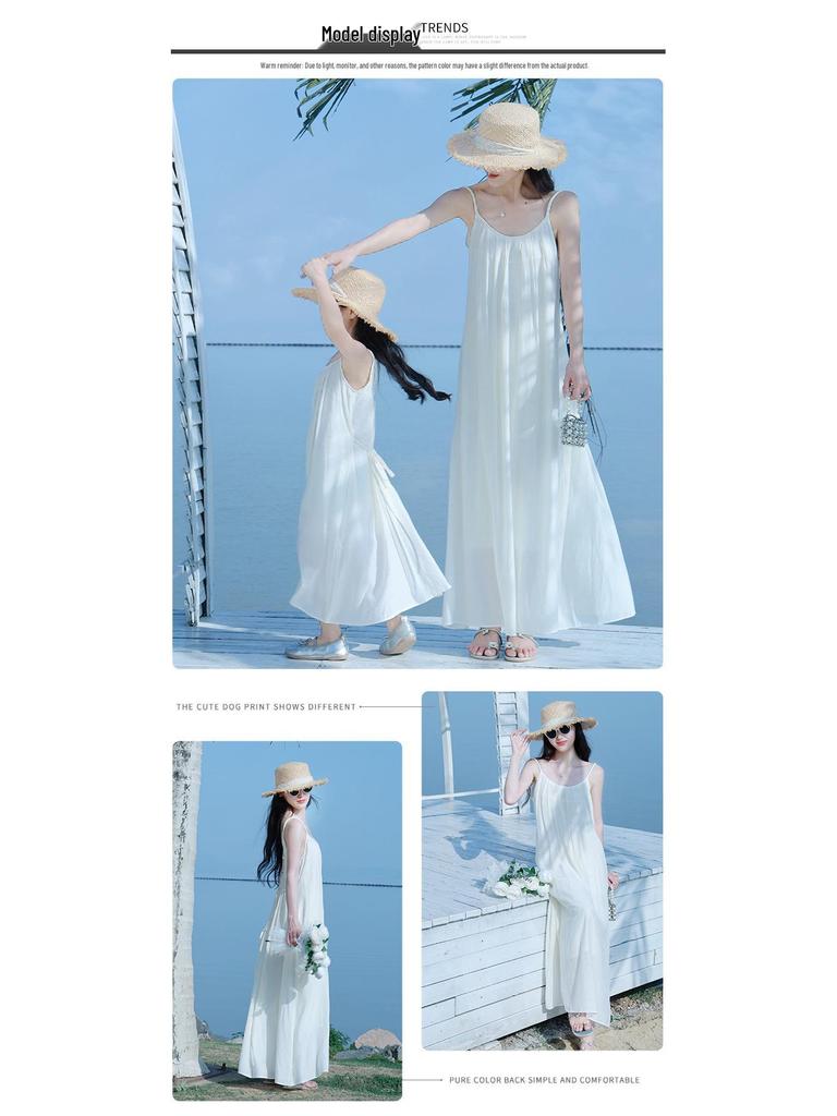 Dopamine Mother-Daughter Chiffon Beach Dress for Summer Seaside Vacation in Hainan Sanya