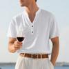 Summer Men's Casual Loose-Fit Shirt with Stand Collar Linen Short-Sleeved Plain-Coloured Shirt Plus Size Menswear