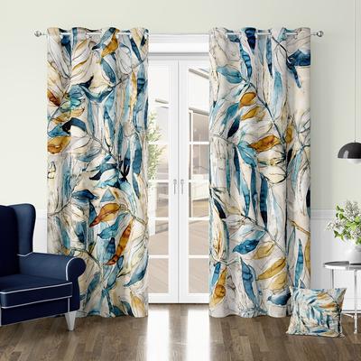 Watercolor Beige Leaf Flower Vintage Window Curtains Blinds For Living Room Kids Bedroom Bathroom Kicthen Door Home Decor2Pcs