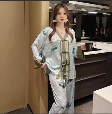 YD Loungewear Pajamas Women's Ice and Snow Silk National Trendy Women's Long-sleeved Trousers Autumn and Winter New Set Plate Milk Silk