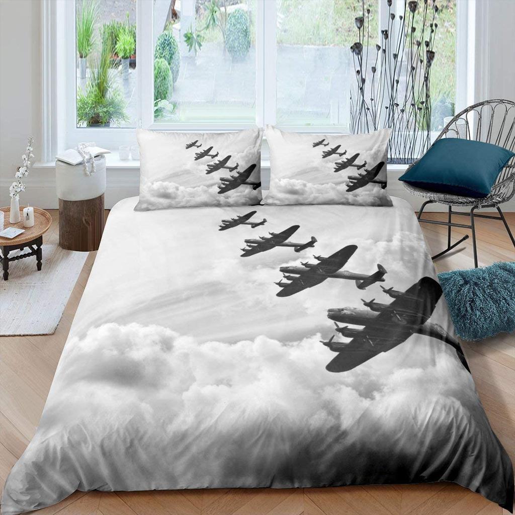 Flygplan Påslakanset Himmel Moln Polyester Täcke Överdrag För Barn Tonåringar Vuxna Sängkläder Set King Queen Storlek Med Örngott
