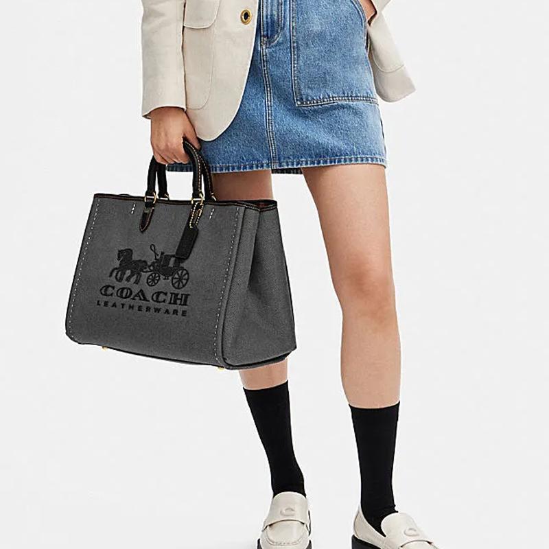 Neue COACH Stoff Tragetasche, Einkaufstasche, Ein-Schulter Handtasche Große Größe Damen Schwarz CJ829-B4BK