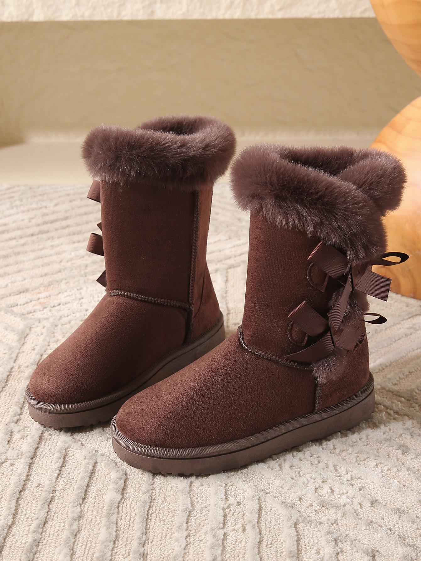 Winter Middelhoge Laarzen Dikke Pluche Dikke Zool Antislip Mode Effen Kleur Knop Dames Laarzen Klassiek Retro Bruin Lange Laarzen 39 brown