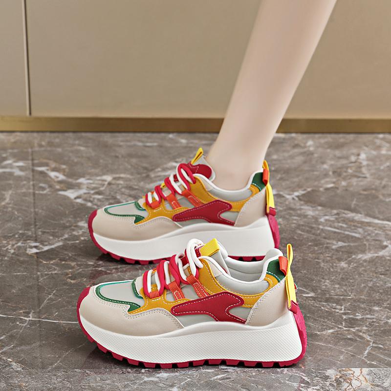 Women's Autumn New Dad Sneakers, Thick‑Sole Height‑Increase Casual Shoes, Versatile Trendy Thick‑Sole Travel Shoes