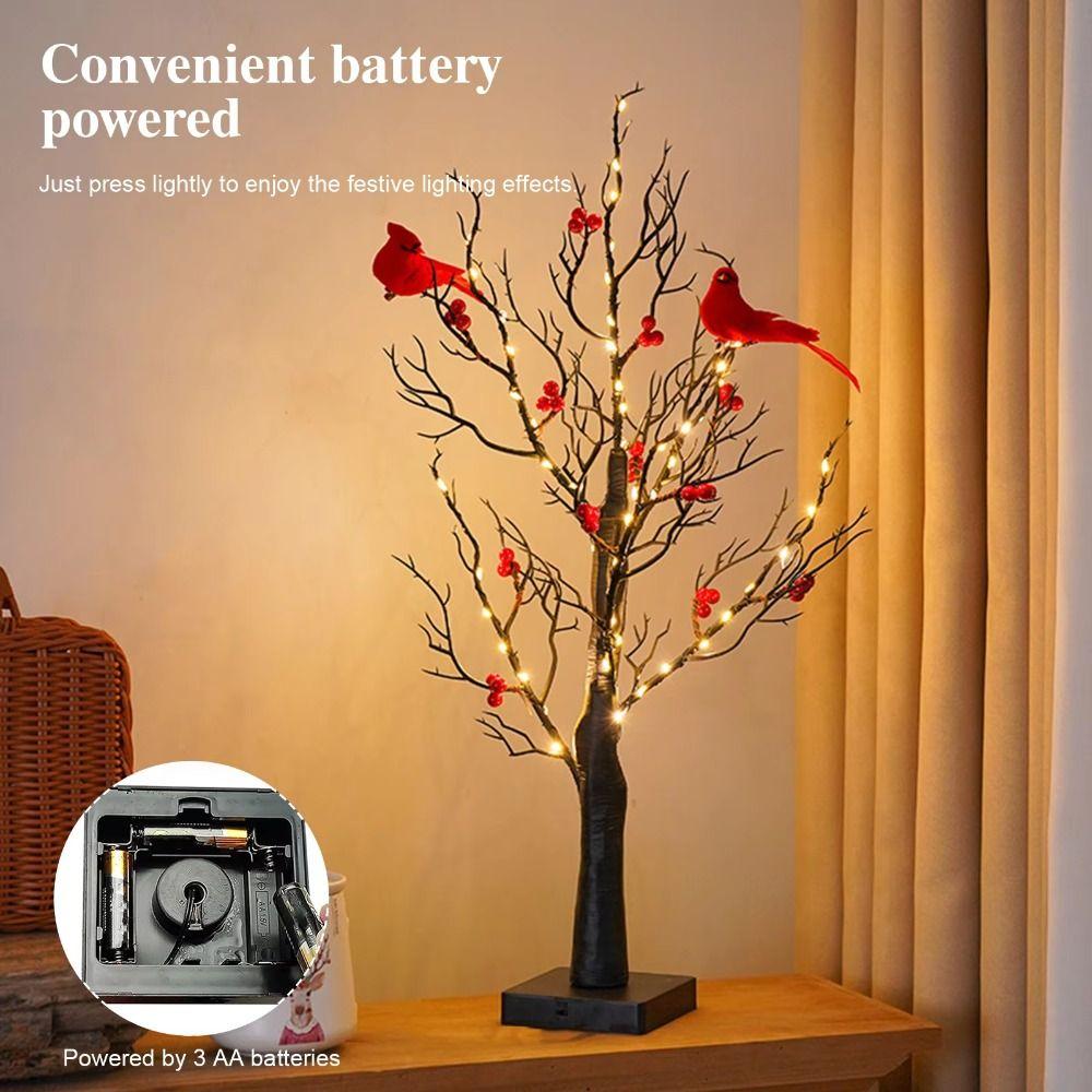 Red Berry Decoration Vintage Glowing Tree Bird Twinkle Tree Lamp  Home Table Decoration