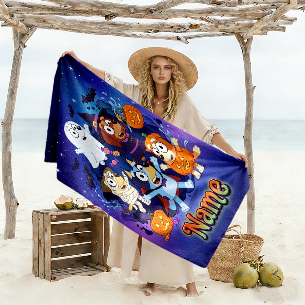Halloween Night Adventure Customized Name Beach Towel Super Soft Microfiber Quickdry Fabric