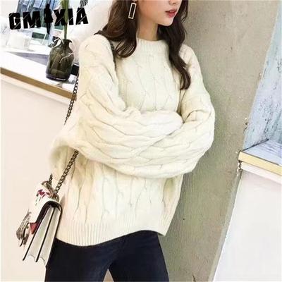 Herbst Winter Lässiger Bonbonfarbener Twist Rundhals Pullover Locker Temperament Strickpullover Frau