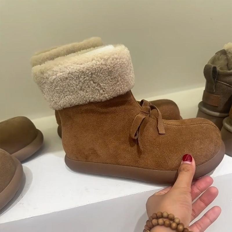 Hiver Chaud Coton Femmes Bottes de Neige Concis Chaussures Plates Féminines Confort Nœud Papillon Fourrure Bottines Courtes De Muje