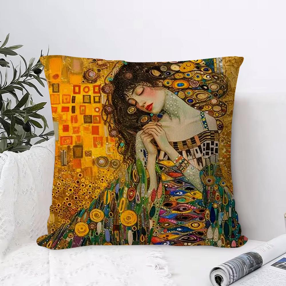 Gustav Klimt Oil Painting Pillow Case Ultra Soft Skin Friendly Fabric Cloud Like Comfort & Concealed Zipper
