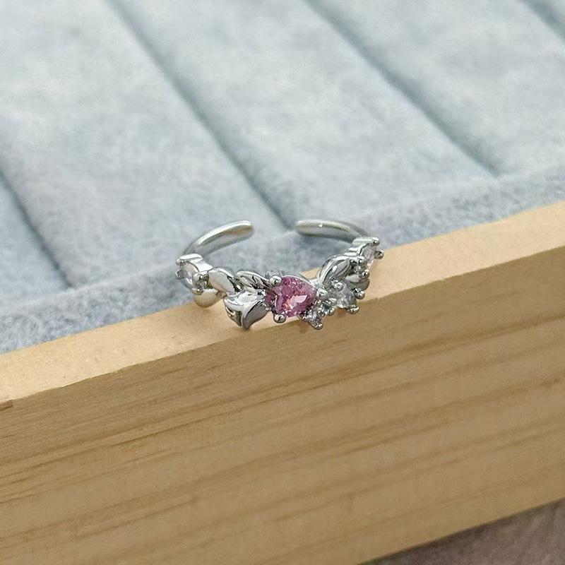 Sweet Crit Romantic Pink Micro-Inlaid Zir*****Pen Ring Female Color Treasure Cold Wind Niche Temperament Light Luxury Ring