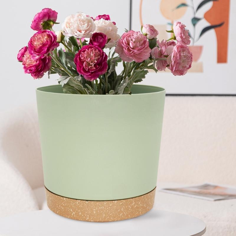 8inch Resin Flowerpot Flower Plant Pot Balcony Courtyard Potted Plant Flowerpot with Drainage Home Garden Tray