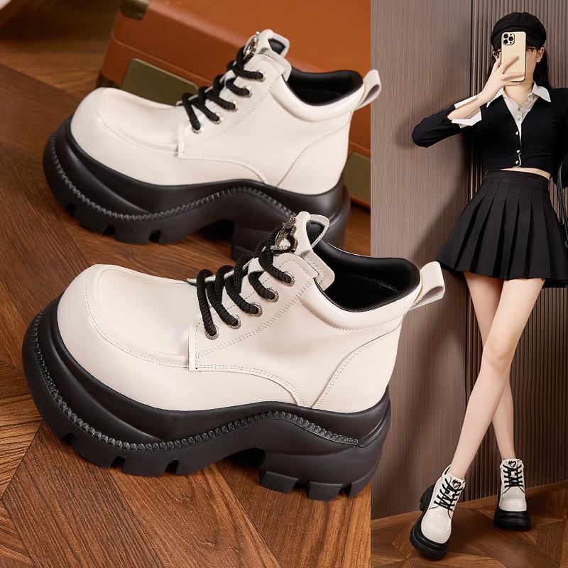 Platform High-top Shoes Women's 2025 Autumn and Winter New Inner Height-increasing Women's Shoes British Style Small Leather Shoes Versatile Thermal 