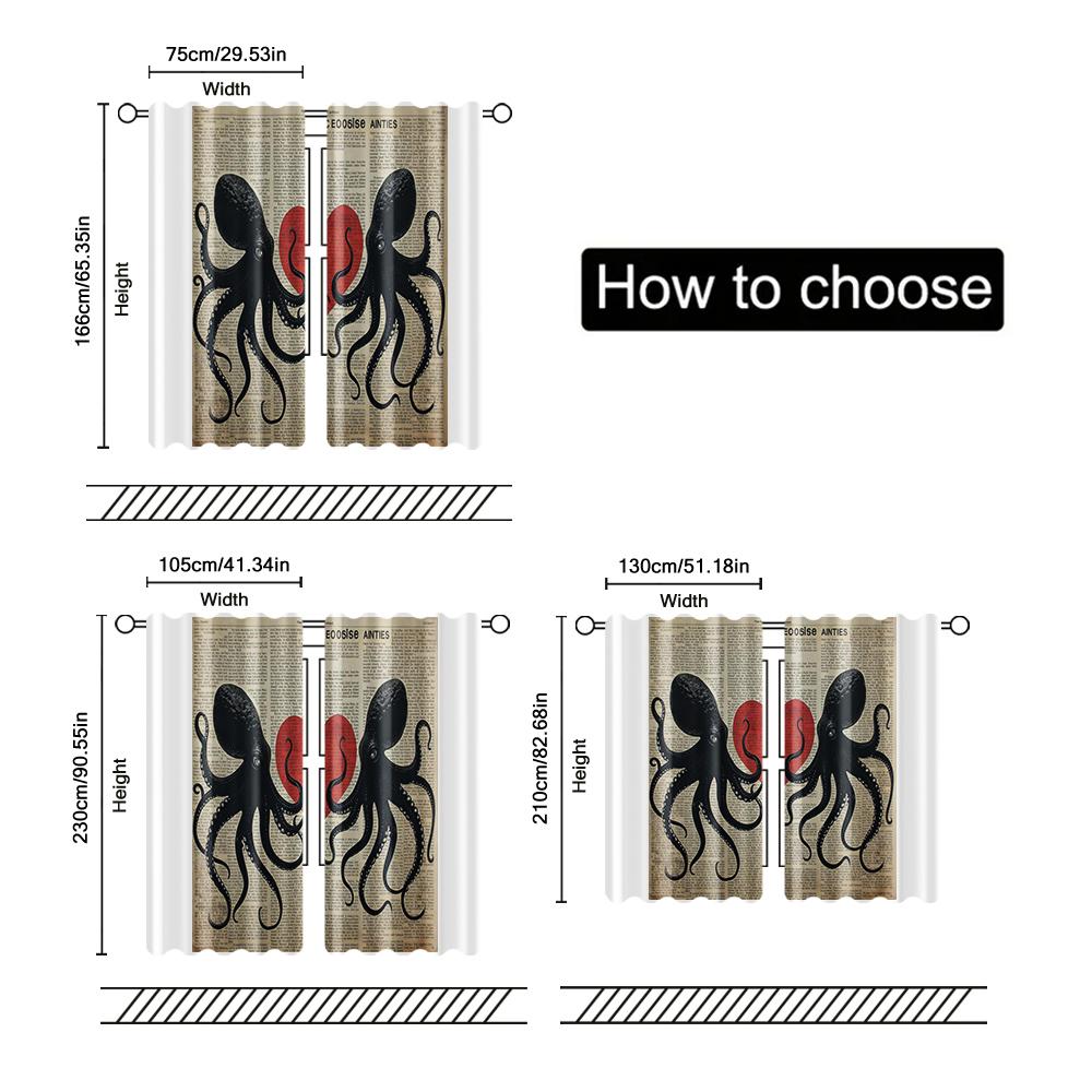 Set Of 2 Filtering Curtains Excluding Rods Non Movable Without Batteries Charming Octopus Couple Red Curtain Polyester