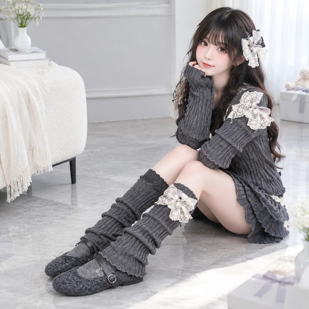 Bow Foot Cover Knitted Bow Leg Warmers Kawaii Long Stockings  Girls Fashion