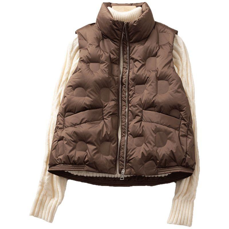 Autumn and winter new down jacket vest women's short pressed glue white duck down outer wear vest jacket tide