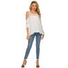Women's Fashion Casual Round Neck Off-shoulder Lace Stitching Flared Short-sleeved Top