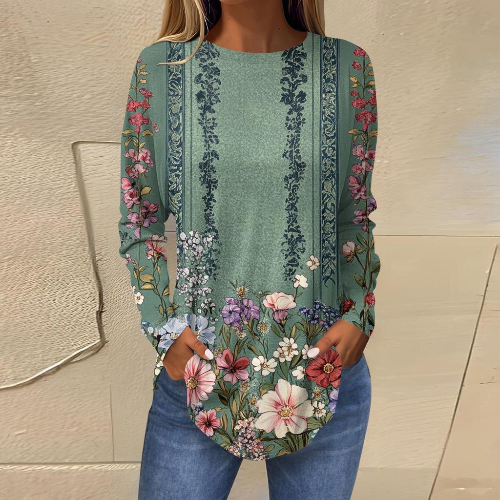 Dámske košele, roztomilé tričká s vintage vzorom, dlhé rukávy, tuniky, topy, bavlnené pulóvre