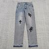 Unisex Y2K Harajuku Cross Embroidered Straight Jeans Men Women Summer Casual Denim Pants Streetwear