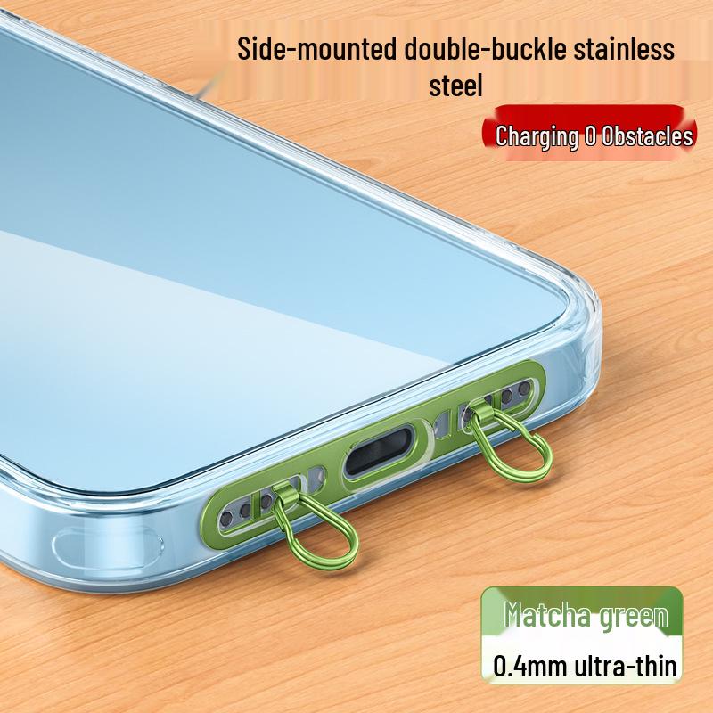 Ultra-Thin Stainless Steel Mobile Lanyard Clip with Double Hanging Buckle and Strong Anti-Lost Back Patch