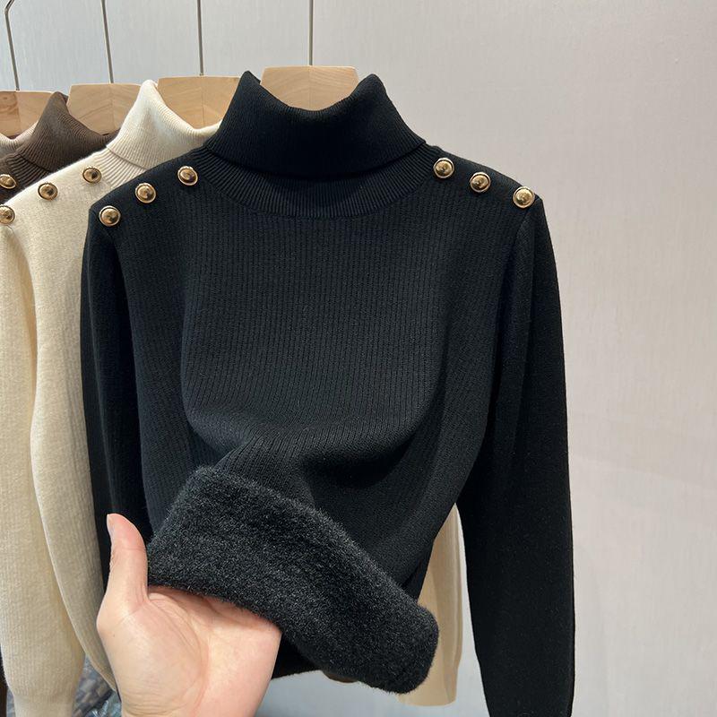 2024 Women's High-Quality Velvet Fleece High-Neck Slim-Fit Base Layer Sweater for Autumn/Winter