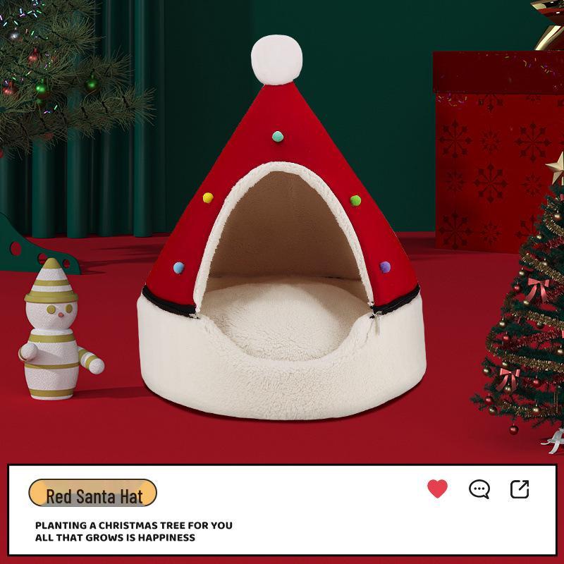 

Cozy Christmas Tree Cat & Small Dog Bed: Washable, Warm Winter Nest 37*46 (Small)