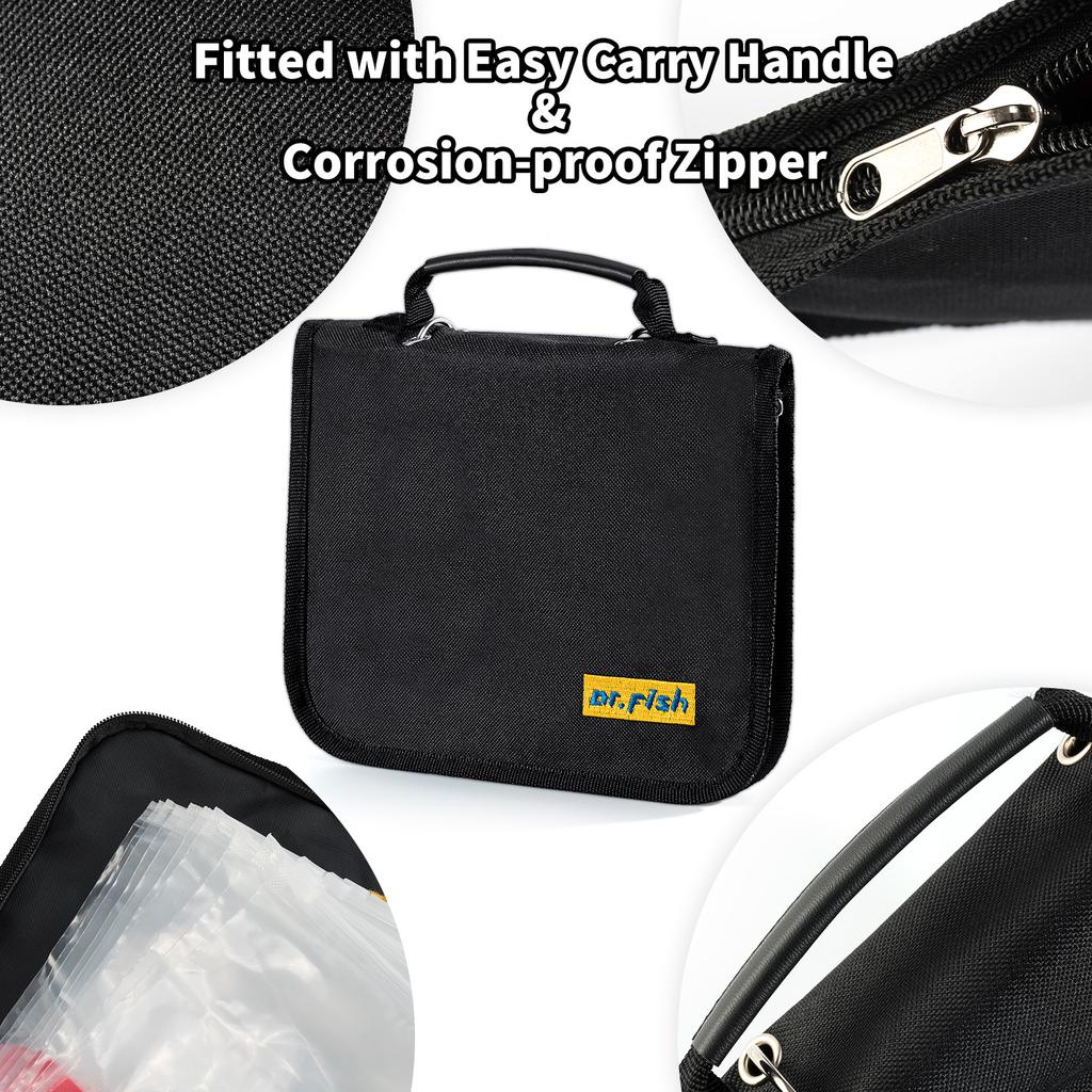 Fishing Soft Lure Bag Fishing Rig Tackle Accessory Storage Bag Canvas Waterproof Soft Bait Binder Worm Lure Spinnerbait Folding