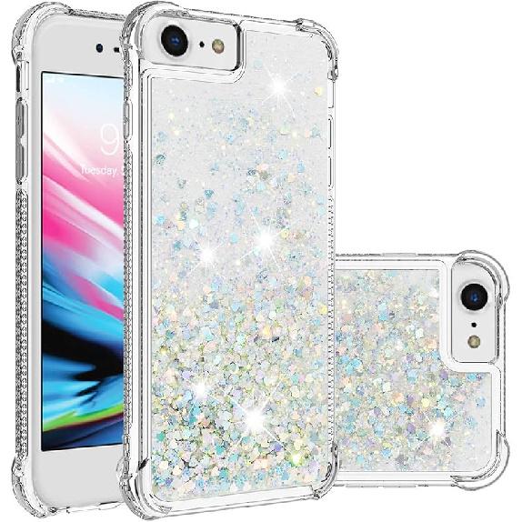 Kompatybilne z etui na iPhone SE 2020, Błyszczące brokatowe przezroczyste etui Pływający piasek kwarcowy Odporne na wstrząsy Ochronne Błyszczące Silikonowe Miękkie etui TPU dla iPhone 6/7