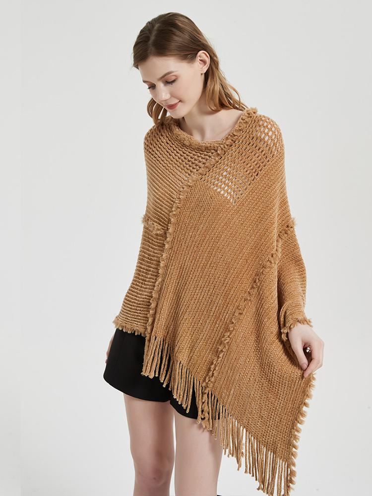 Chic Knitted Elegant Women Scarf Solid Hollow Pullover Wrap Shawls Tassel Lady Chales Femme Ponchos Capas Mujer Cachecol Party