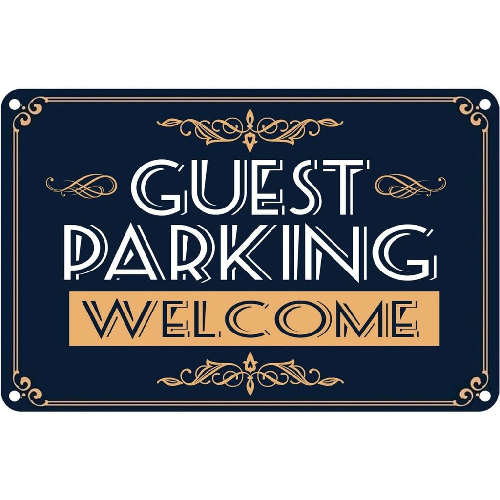 Welkom Alleen Gastenparkeren Bord Metalen Parkeerbord met Sierlijke Rand Reflecterend Roestvrij UV Waterdicht voor Buiten U
