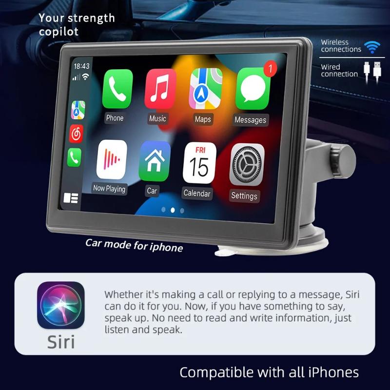 Universal 7 Inch Car Multimedia Screen BT Portable Digital FM Radio Wireless CarPlay Android Auto WIFI Car Navigation High-definition Reversing Camera