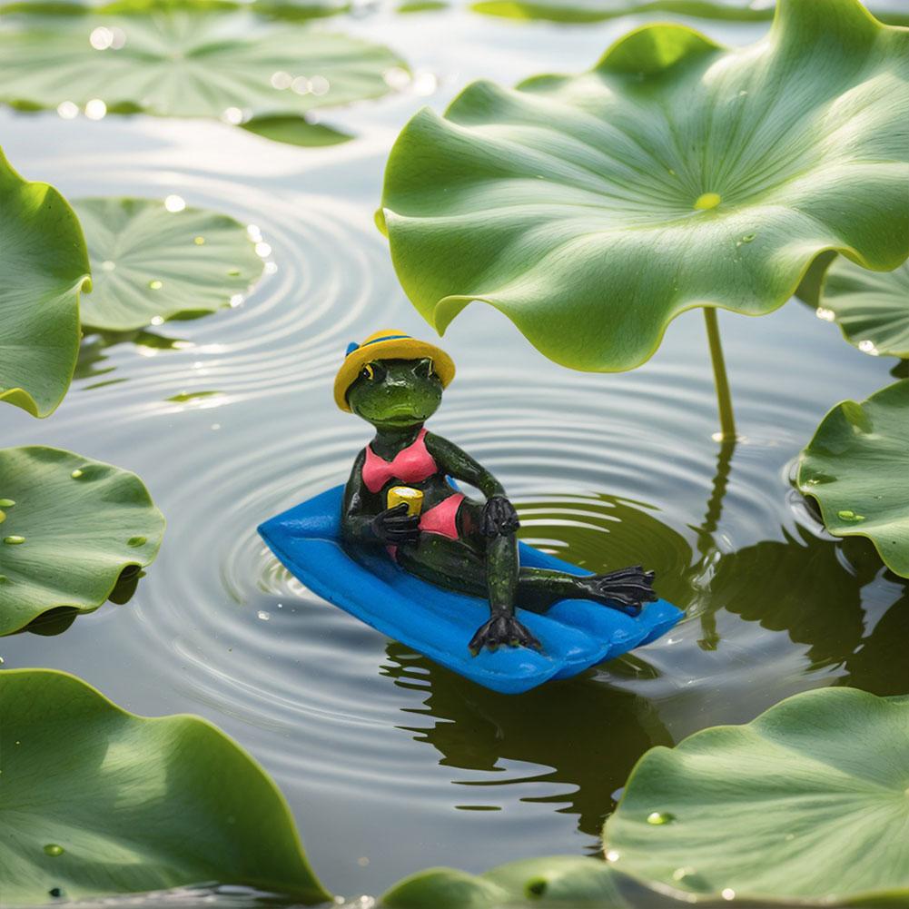 Resin Garden Ornaments Frog Statue Water Floating with Frog Ornament Animal Gardening Gifts for Patio Balcony Yard Ornament