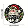 Vintage Believe In Magic Metal Wall Sign 8 Inch Round Christmas Wreath Decor Indoor Outdoor Holiday Door Hanging Home