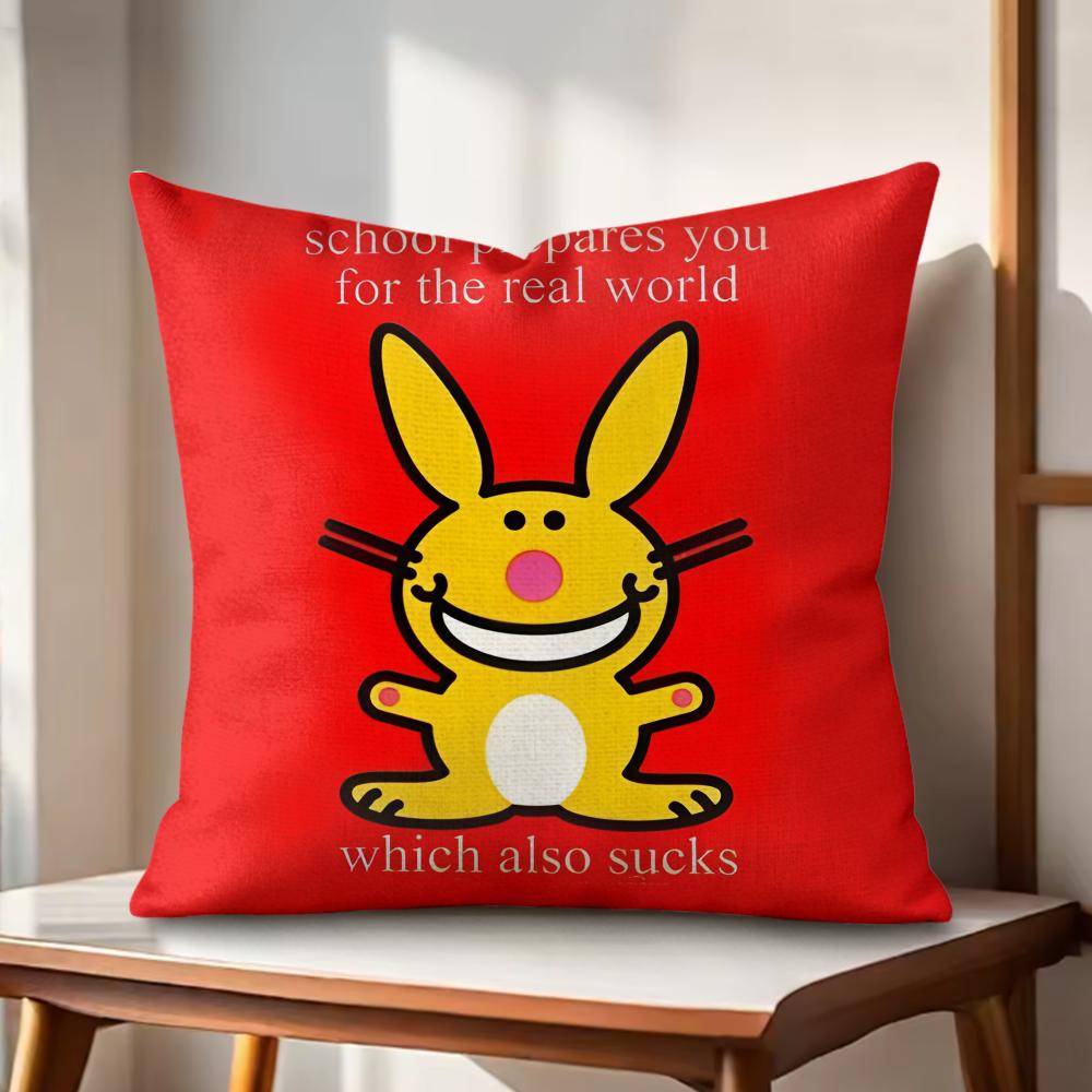 Cute rabbit Cushion Cover Natural Linen Organic Fabric DoubleSided Printing Couch Pillow Covers Home Decor