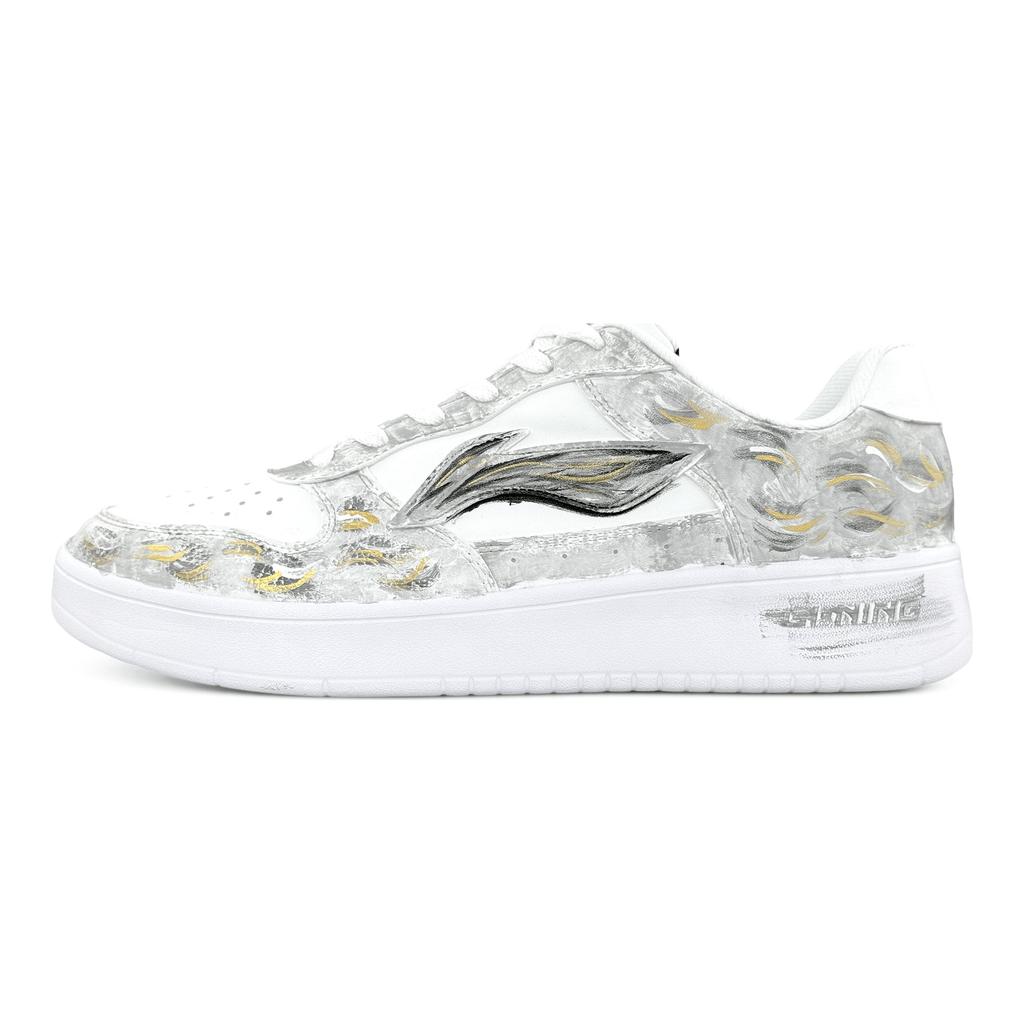 Li Ning Floating Boat Cushioning Abrasion Resistant Low Top Skateboard Shoes Unisex White AGCS419-1(Team1556-)