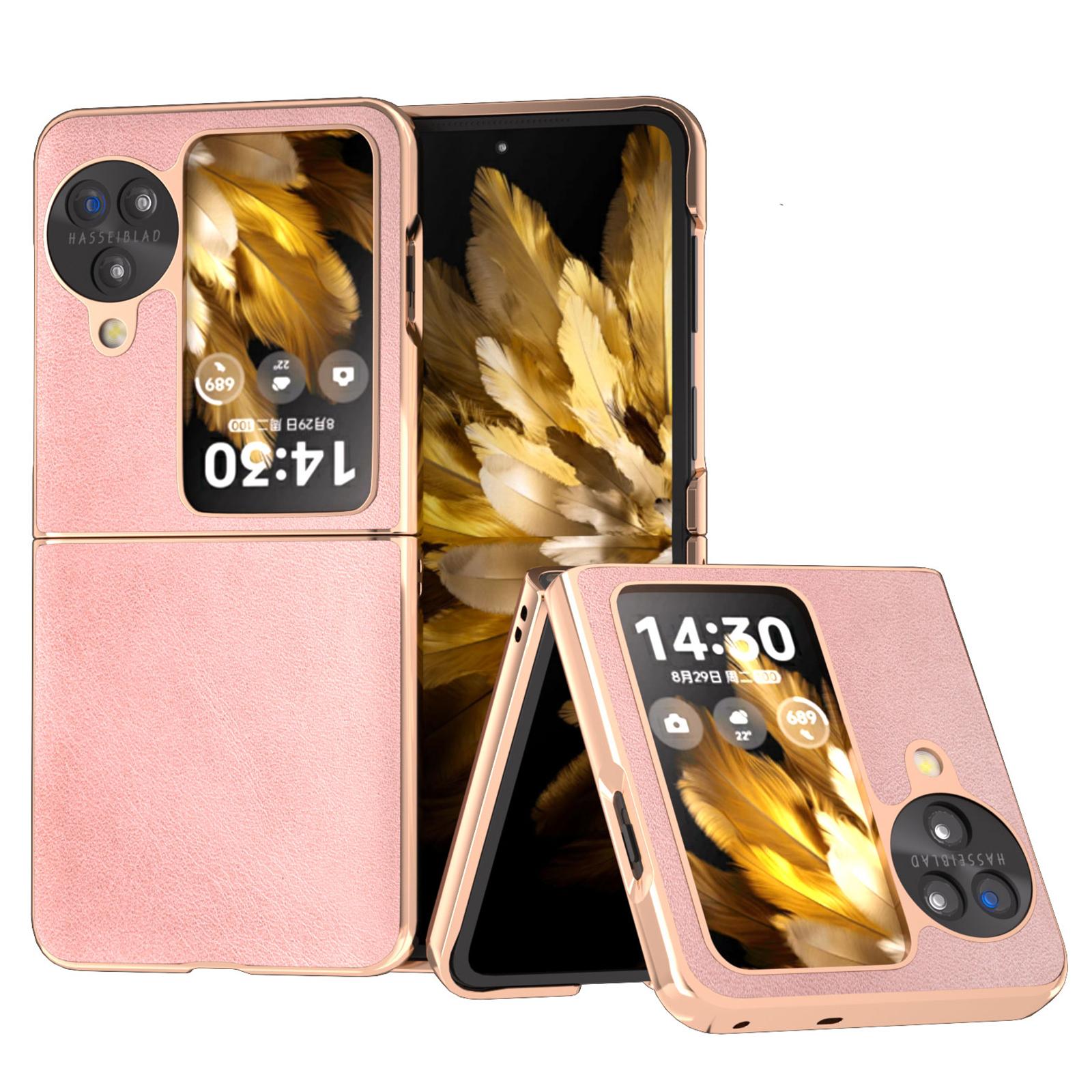 

For Oppo Find N3 Flip 5G Case Electroplating PU Leather+PC Phone Cover Pink