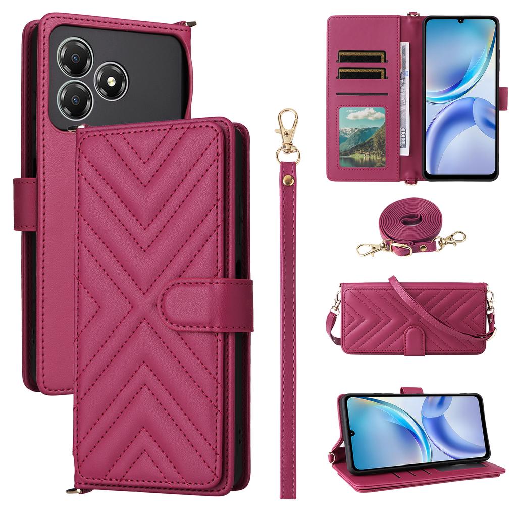 For ZTE Blade A36/nubia A36 Case with Shoulder/Wrist Strap Leather Phone Cover Stand Wallet