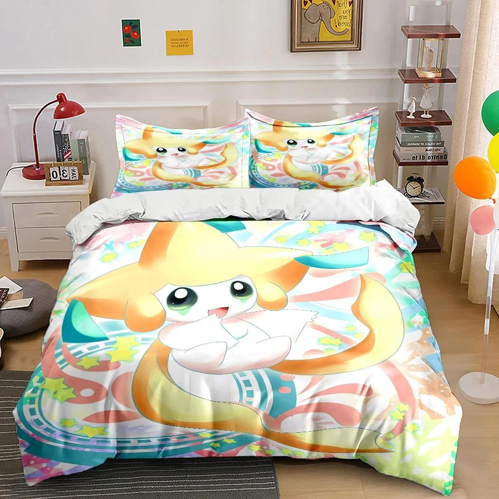 HD Printed Jirachi Quilt Cover With Pillowcase, Cartoon Character Bedding Set 3D Printed Cute Kids Room Decoration Kit Gifts