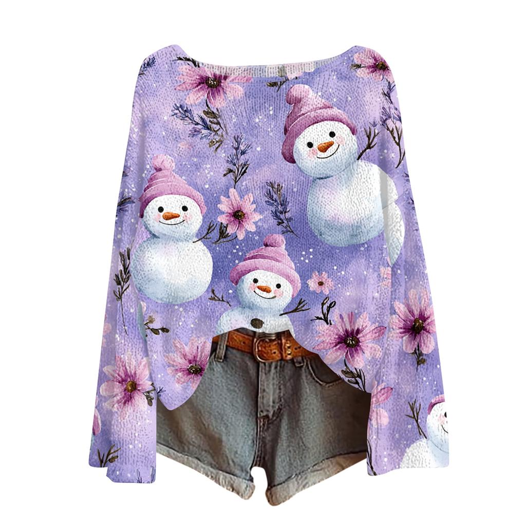 Womens  Fall Sweaters Long Sleeve Print Tops Pullover Sweaters Loose Dressy Casual Basic Clothes