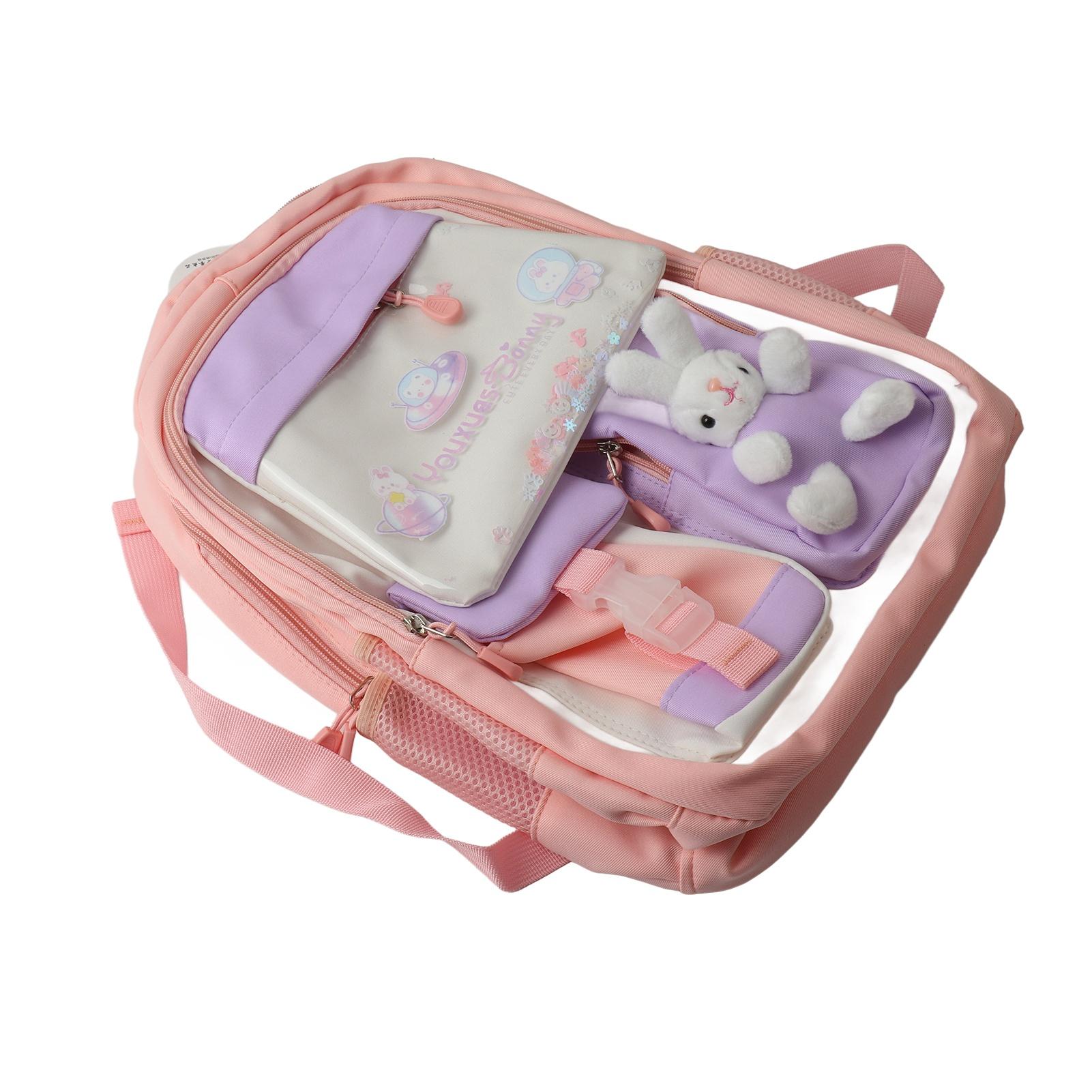 

Детский рюкзак мягкий удобный многослойный большой вместимости из ткани Оксфорд рюкзак с кроликом для девочки розовый