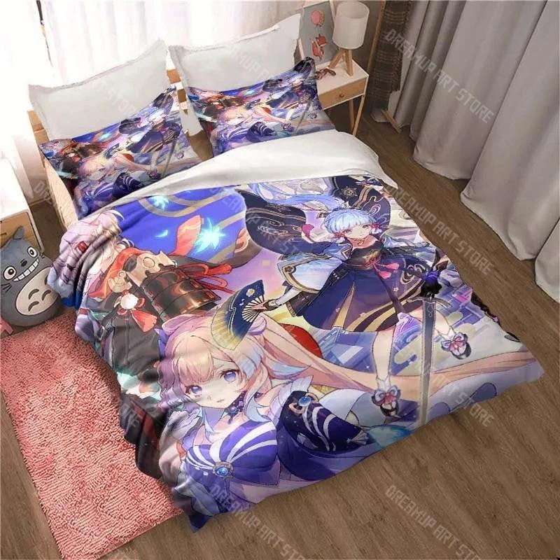 3D Genshin Impact Game Anime Quilt Cover Bed Quilt Cover Double King Bed Quilt Cover Home Textiles Boys Adults